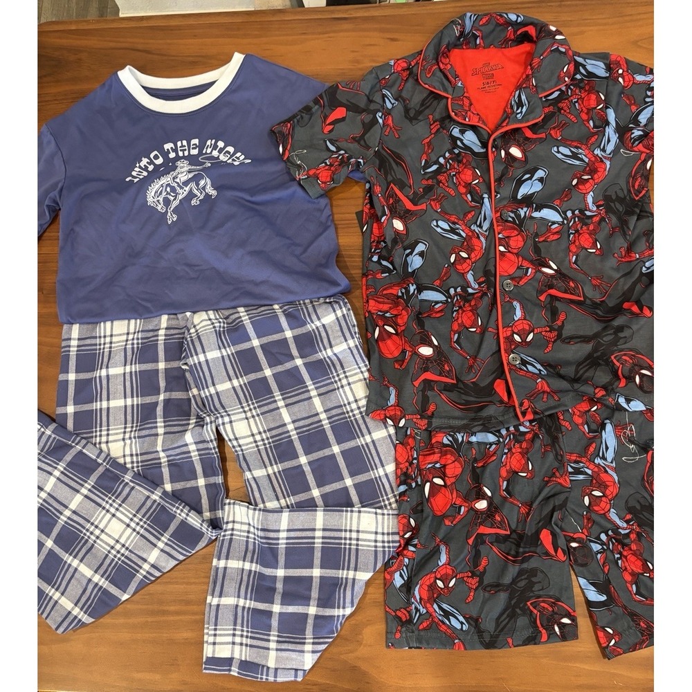 Lot Of 2 Sets Of Boys Pajamas Size 6/7 Small Spuderman & Cowboy $34 MSRP